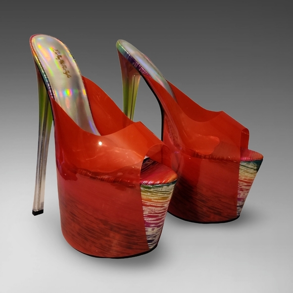 Red PVC StripperHeels sz9.5 9"Heel5"Platform Sexy Barbiecore Rave Party Dance✰✰✰ - Picture 2 of 7